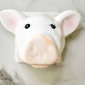 Vintage Ceramic Pig Head Wall Hanging Apron Towel Hook Kitchen Farmhouse Decor